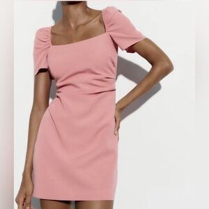 Zara pink puff sleeve mini dress